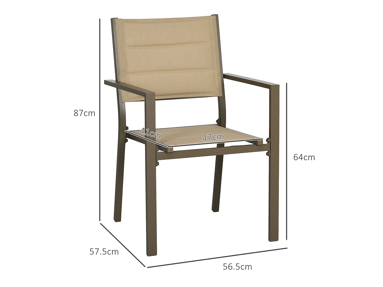 Batomi Set of 2 Khaki Aluminium Stackable Outdoor Garden Chairs