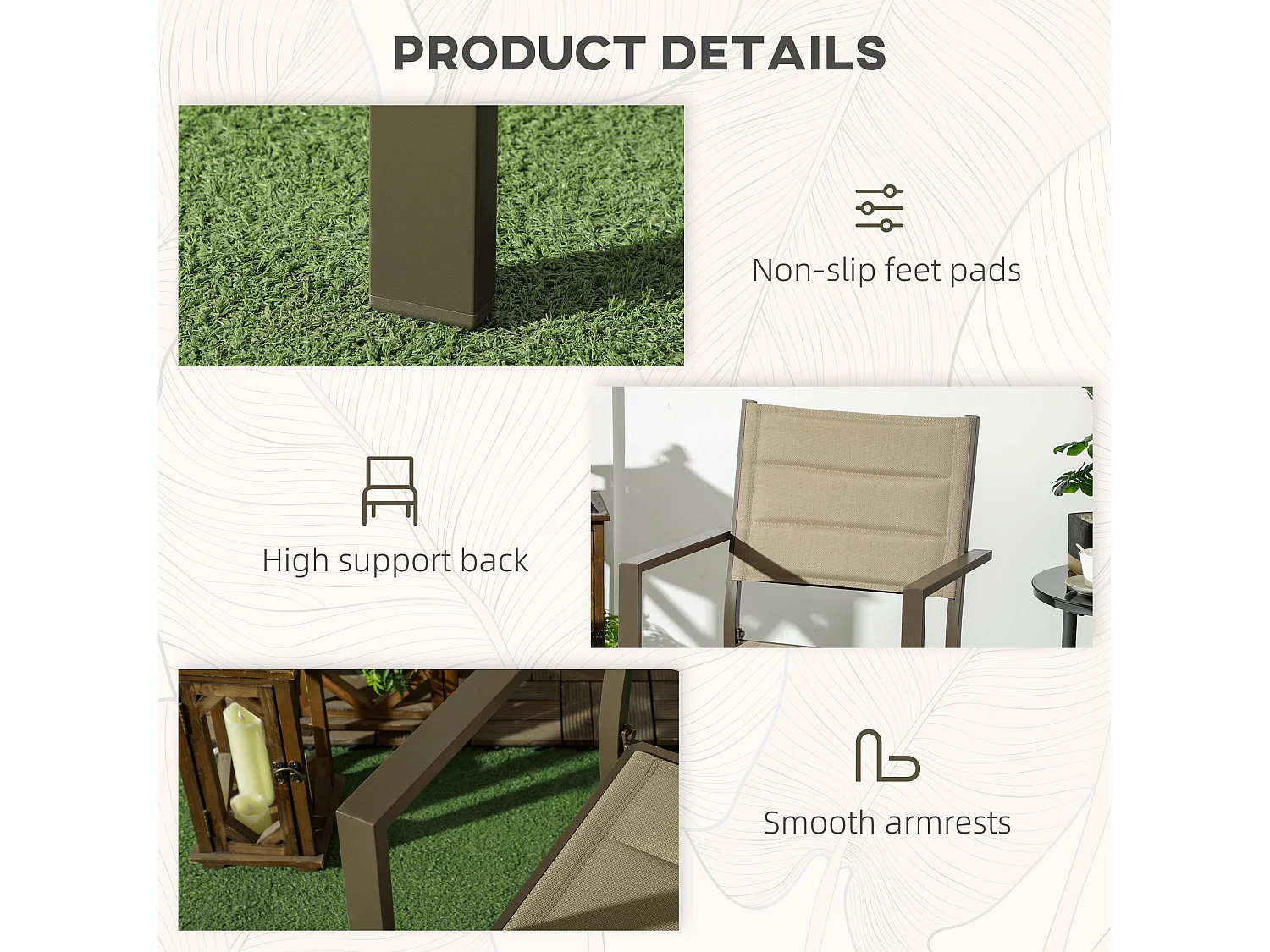 Batomi Set of 2 Khaki Aluminium Stackable Outdoor Garden Chairs
