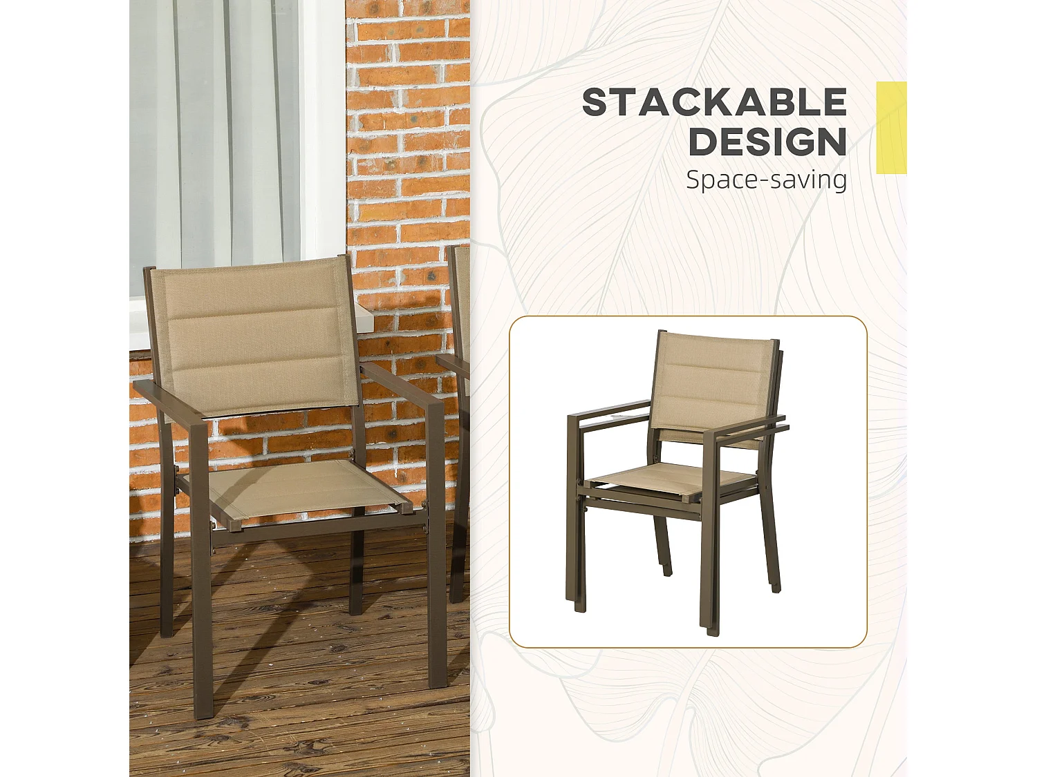 Batomi Set of 2 Khaki Aluminium Stackable Outdoor Garden Chairs