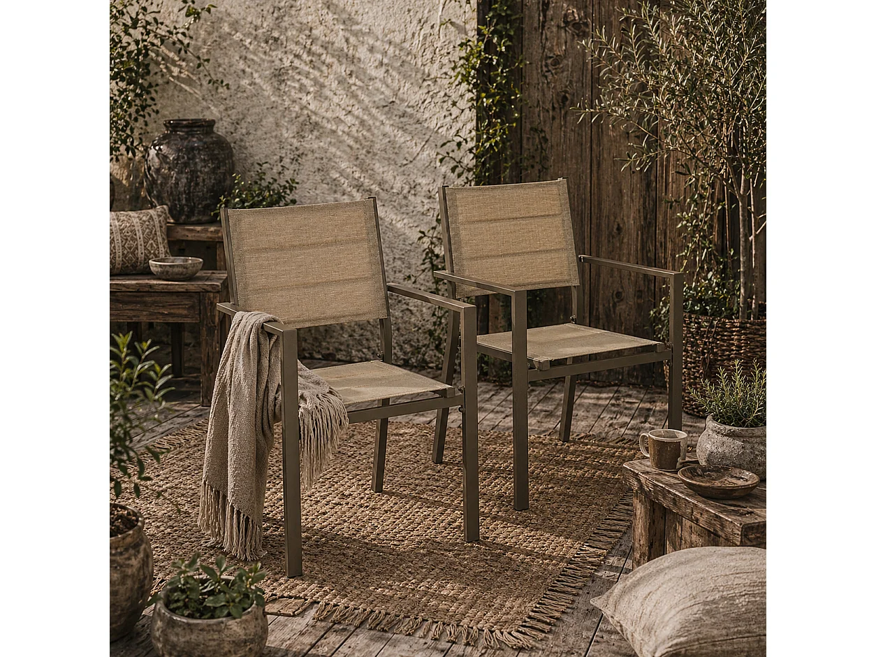 Batomi Set of 2 Khaki Aluminium Stackable Outdoor Garden Chairs