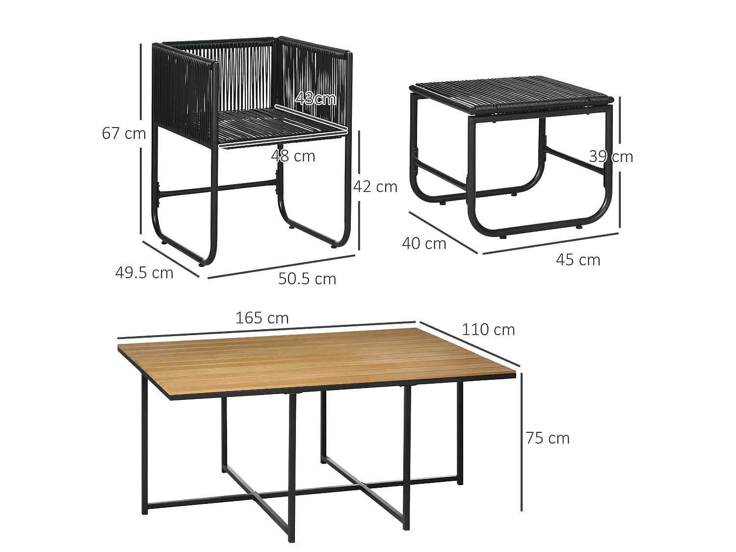 Latata 10 Seater Black Rattan Cube Garden Dining Set with Stools and Rectangular Table