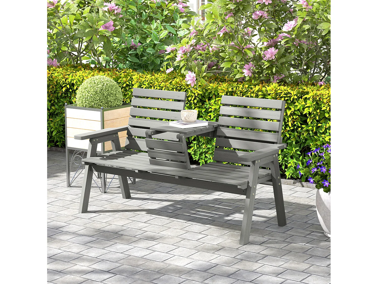 Loke Grey Fir Wood Convertible Outdoor Bench 2 to 3 Seat Expanding Design