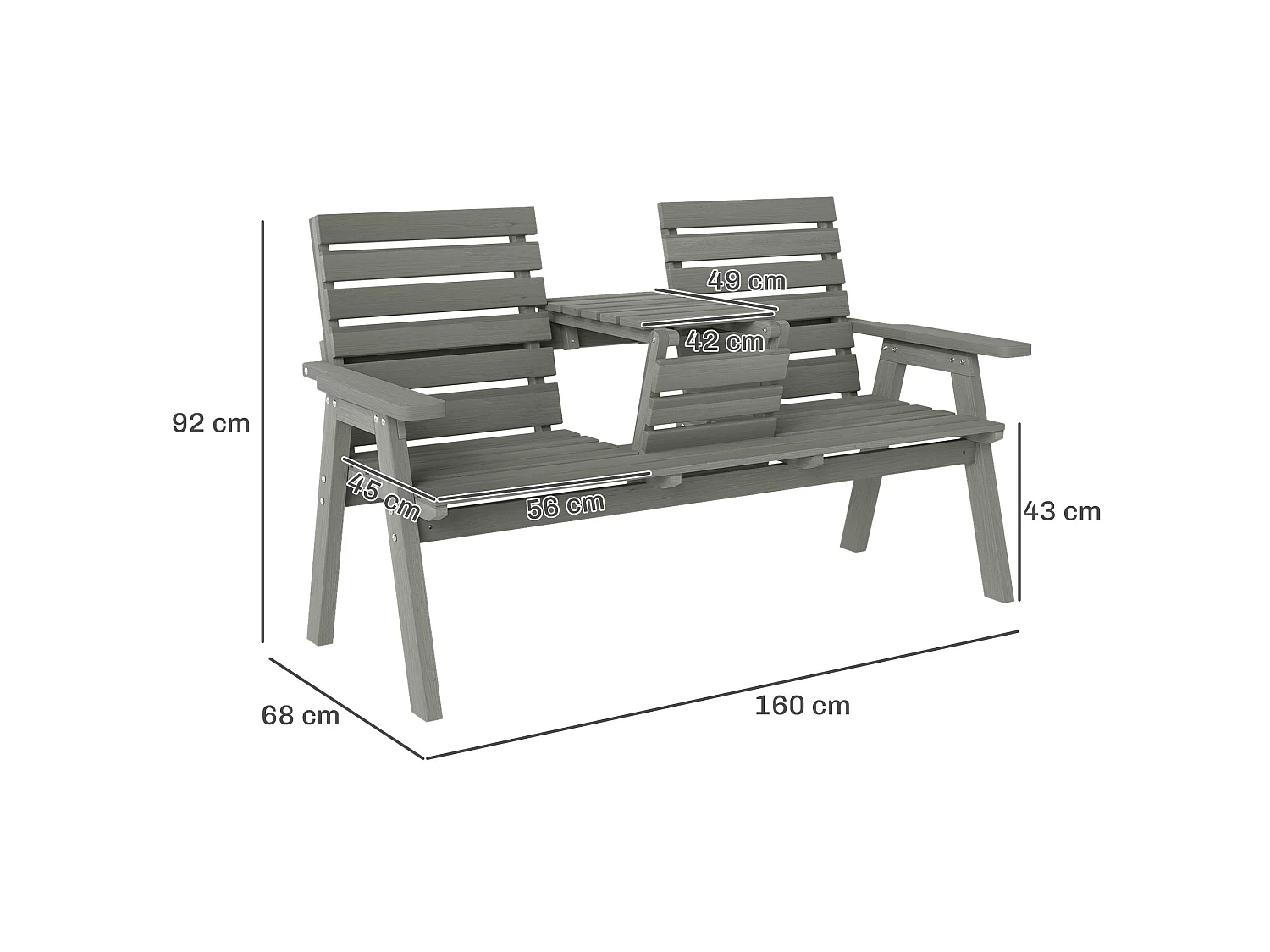 Loke Grey Fir Wood Convertible Outdoor Bench 2 to 3 Seat Expanding Design