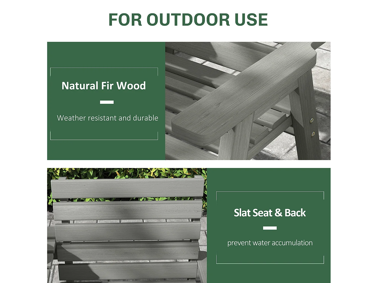 Loke Grey Fir Wood Convertible Outdoor Bench 2 to 3 Seat Expanding Design