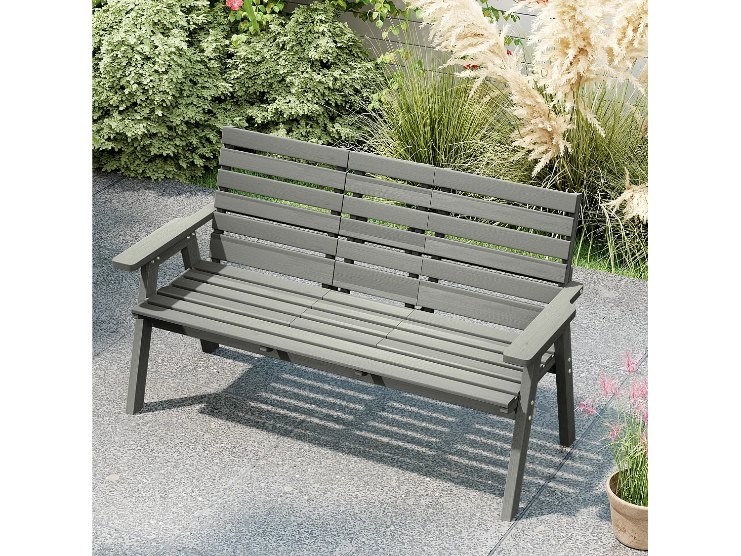 Loke Grey Fir Wood Convertible Outdoor Bench 2 to 3 Seat Expanding Design