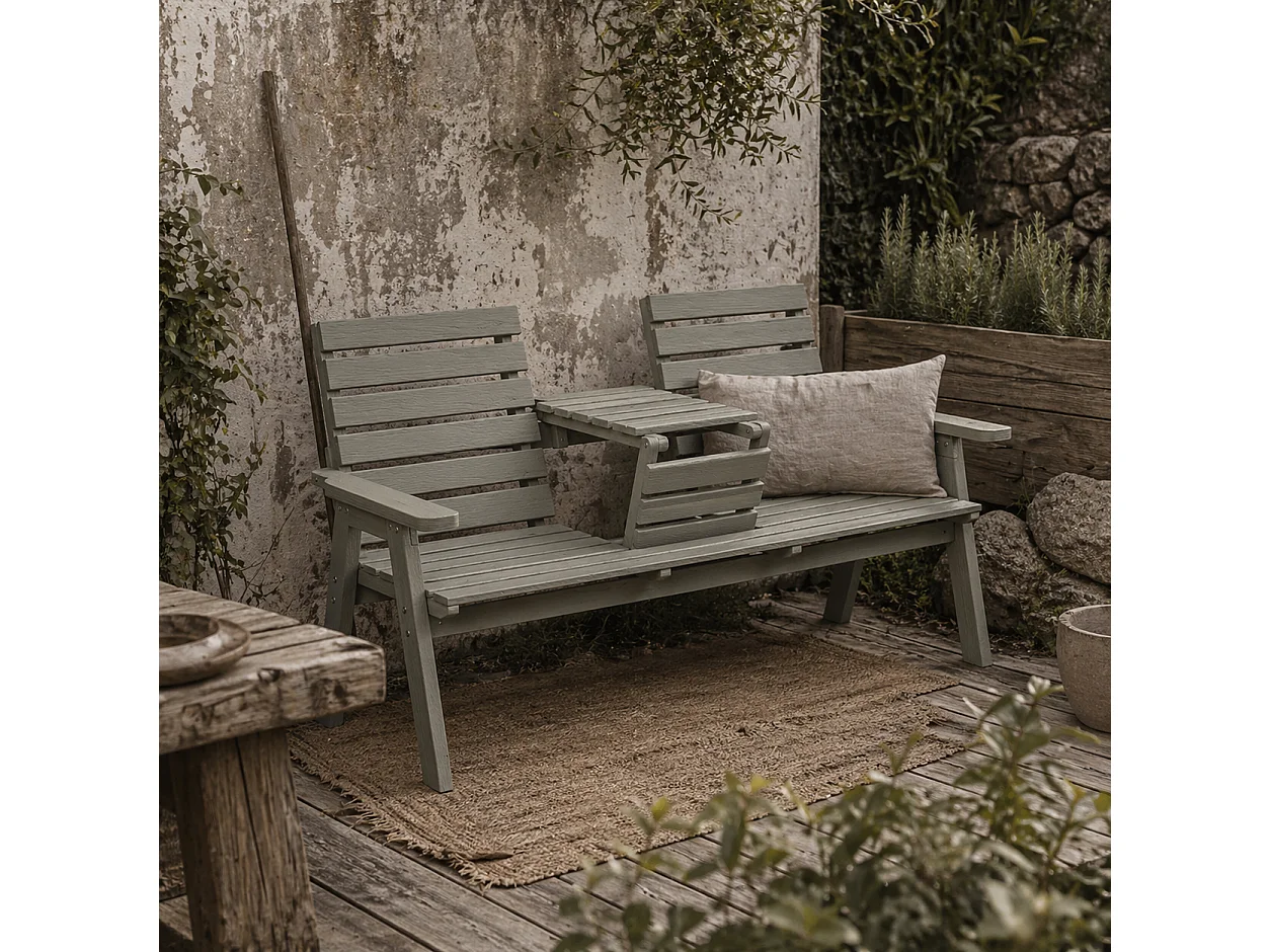 Loke Grey Fir Wood Convertible Outdoor Bench 2 to 3 Seat Expanding Design