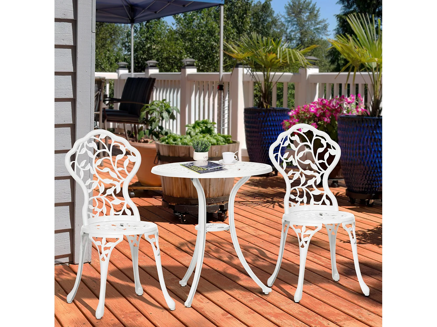 Karipa Cast Aluminium White 3 Piece Floral Bistro Dining Set