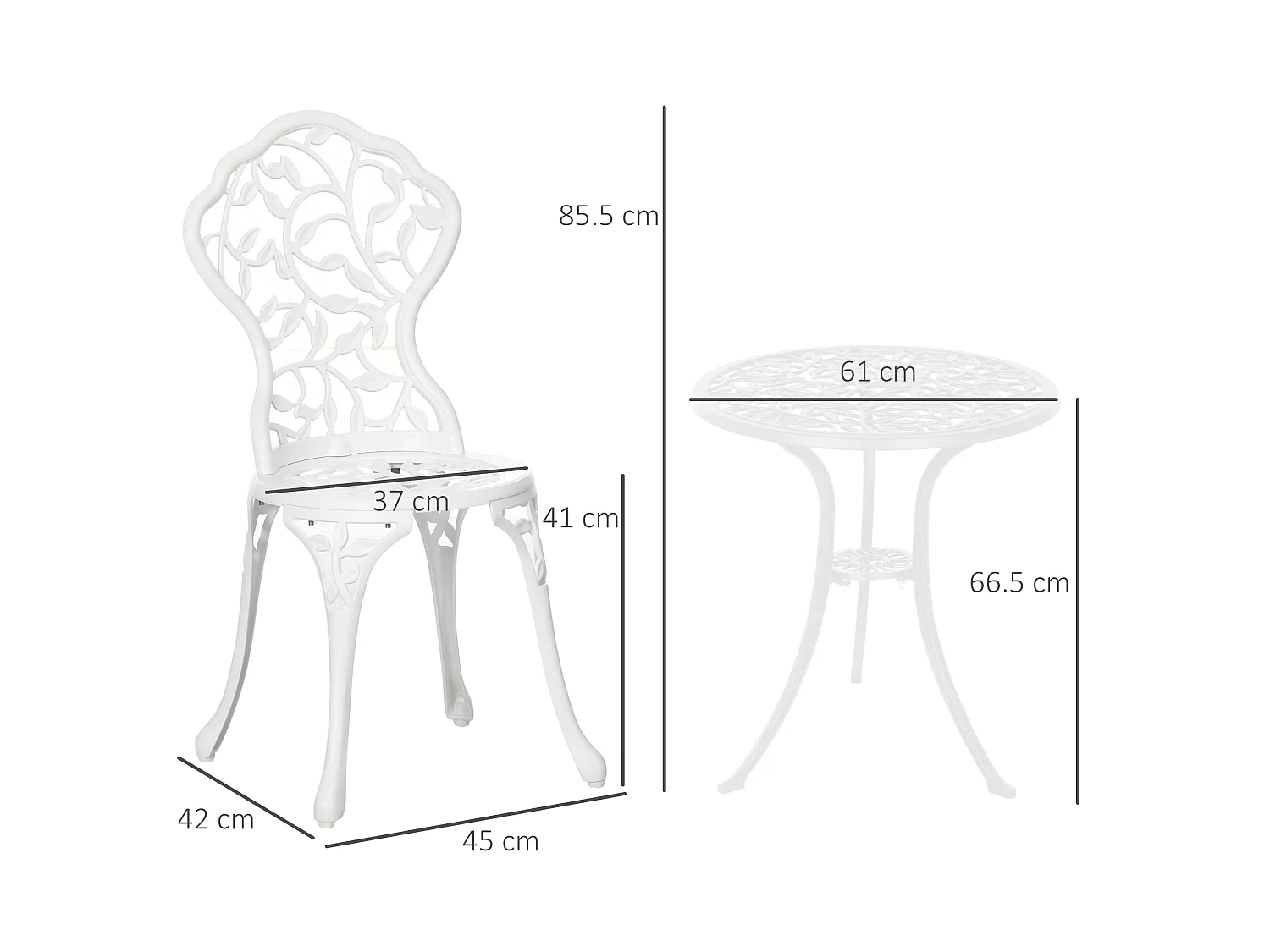 Karipa Cast Aluminium White 3 Piece Floral Bistro Dining Set