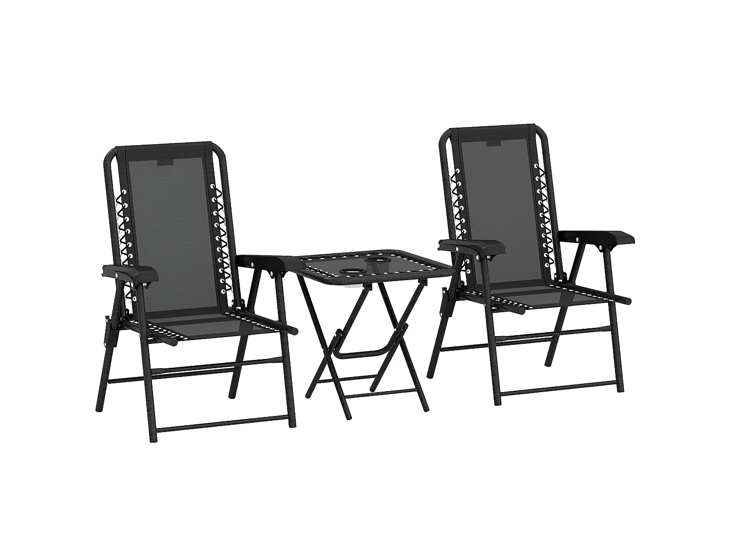 Lacotte Black 3 Piece Folding Mesh Bistro Set 2 Chairs and Coffee Table