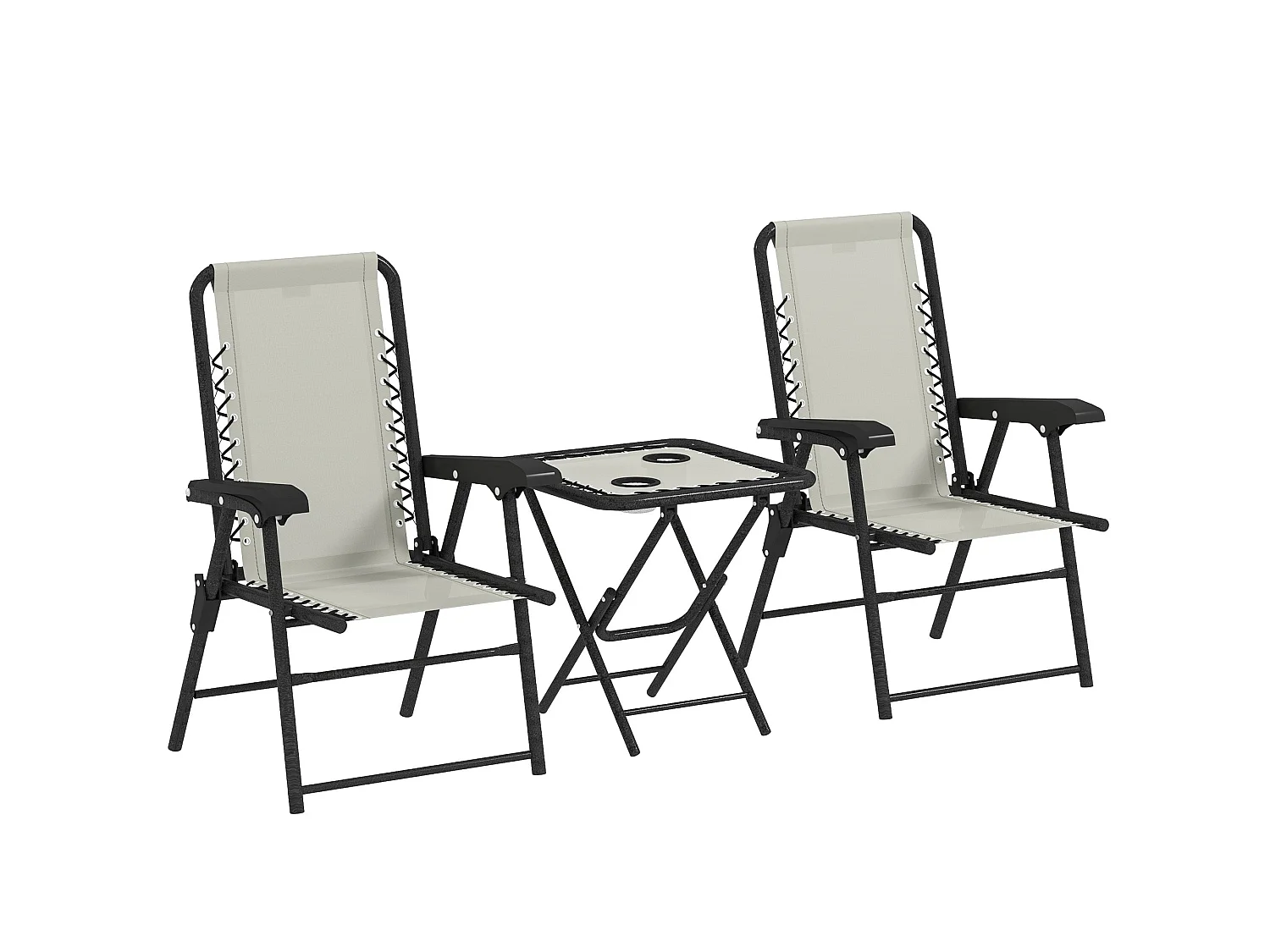 Diroke Cream White 3 Piece Foldable Bistro Set 2 Armchairs and Coffee Table