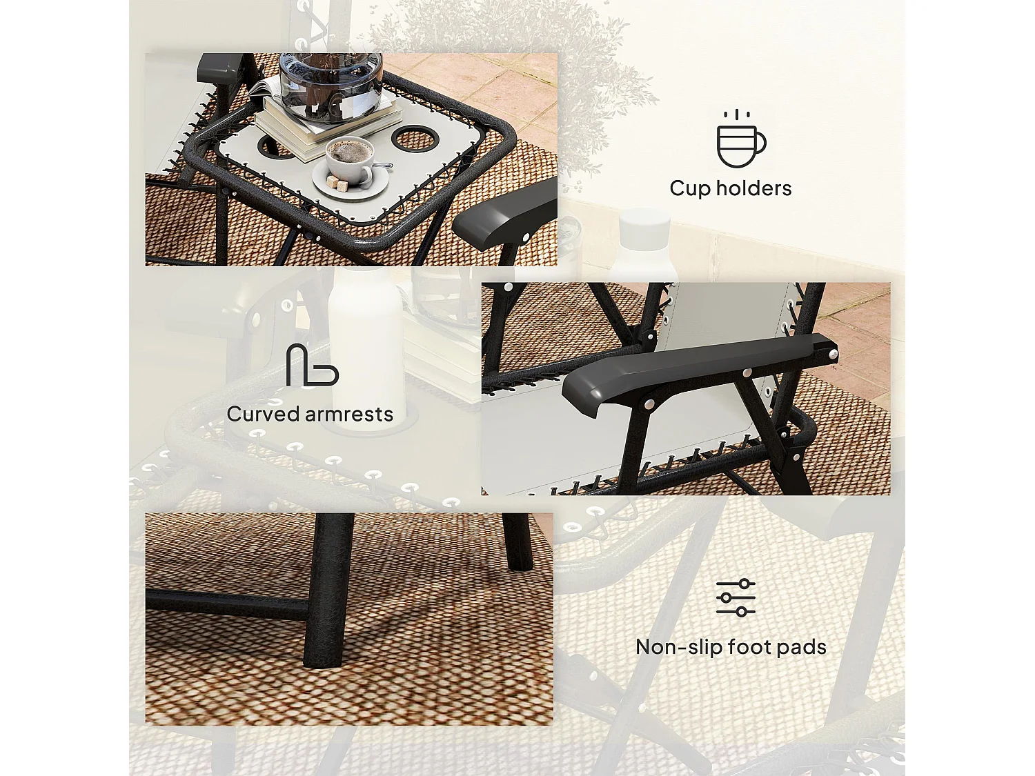 Diroke Cream White 3 Piece Foldable Bistro Set 2 Armchairs and Coffee Table