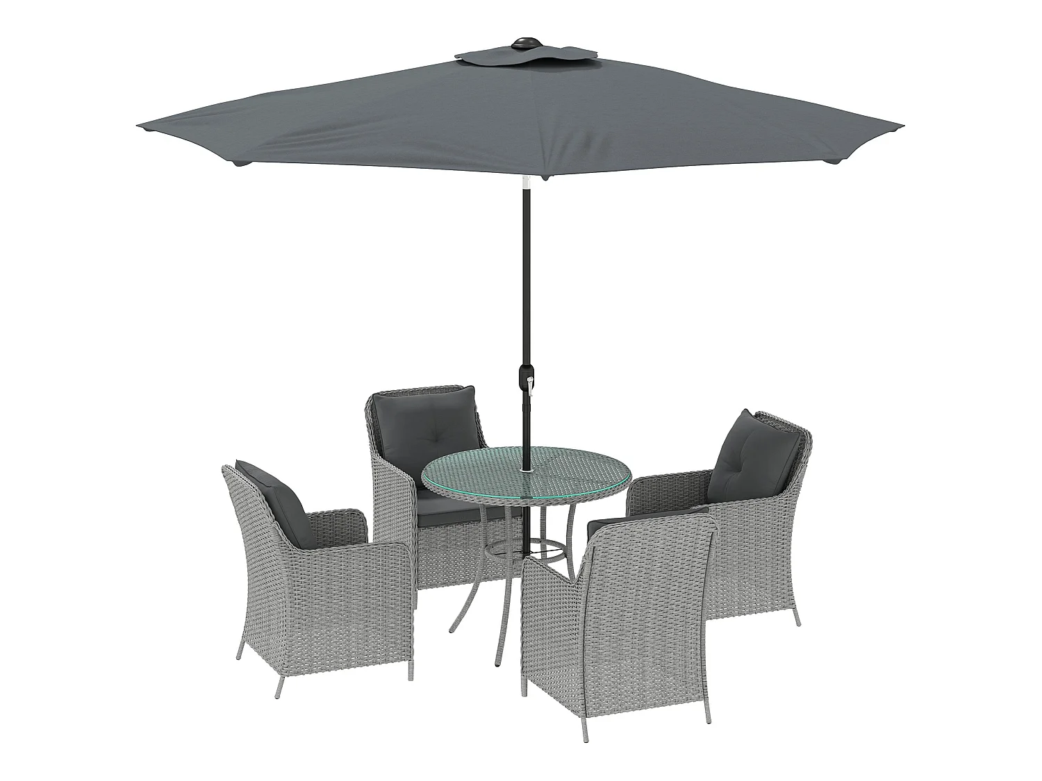 Hasa Light Grey 4 Seater Rattan Outdoor Dining Set with Cushions and Parasol
