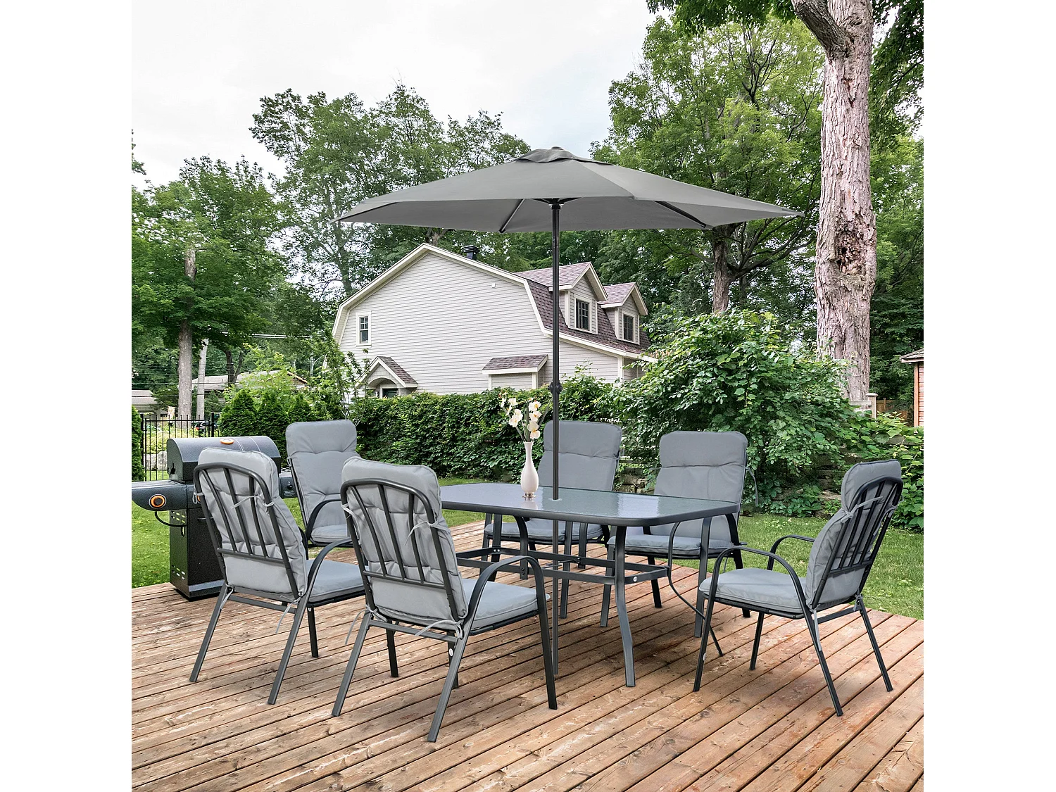 Luraha Light Grey 6 Seater Garden Dining Set with Cushions