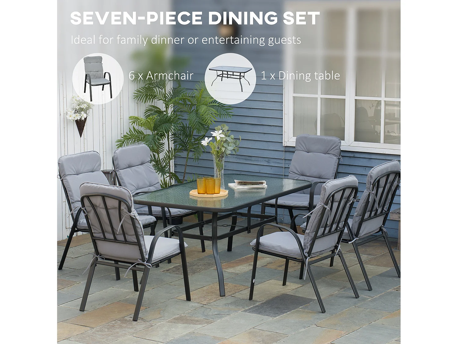 Luraha Light Grey 6 Seater Garden Dining Set with Cushions