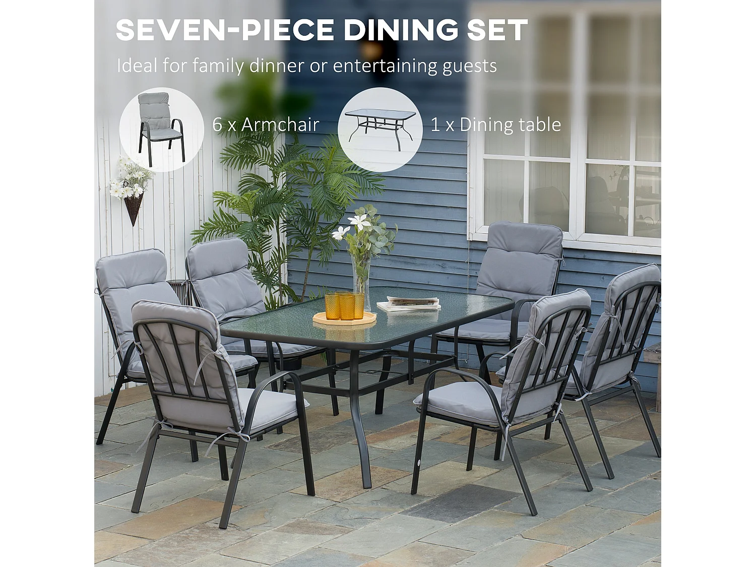 Luraha Light Grey 6 Seater Garden Dining Set with Cushions