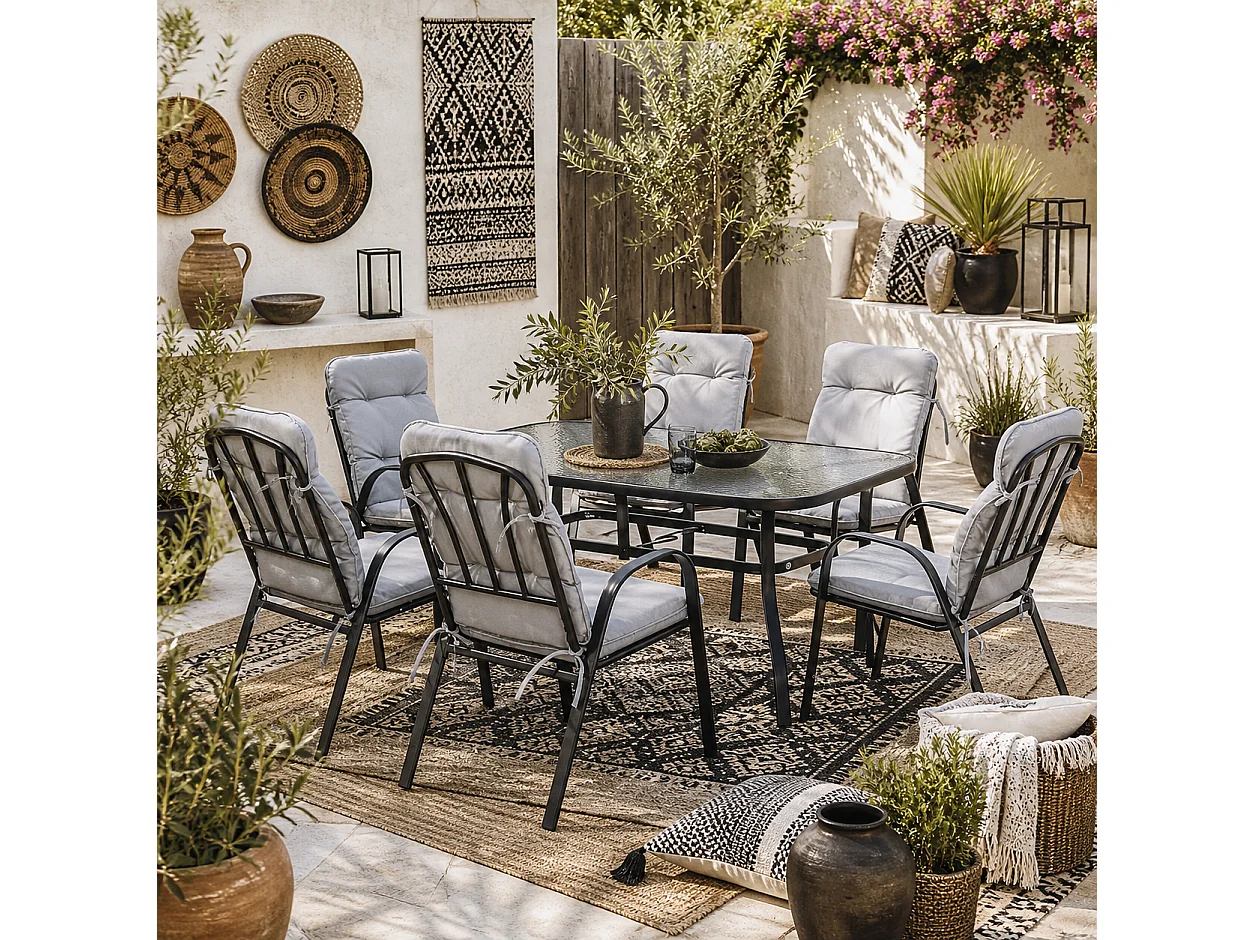Luraha Light Grey 6 Seater Garden Dining Set with Cushions