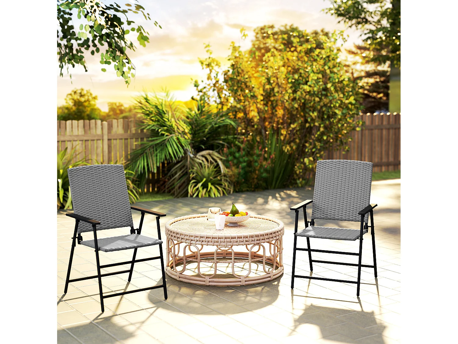 Yoriha Grey Rattan Folding Garden Chairs Set of 2