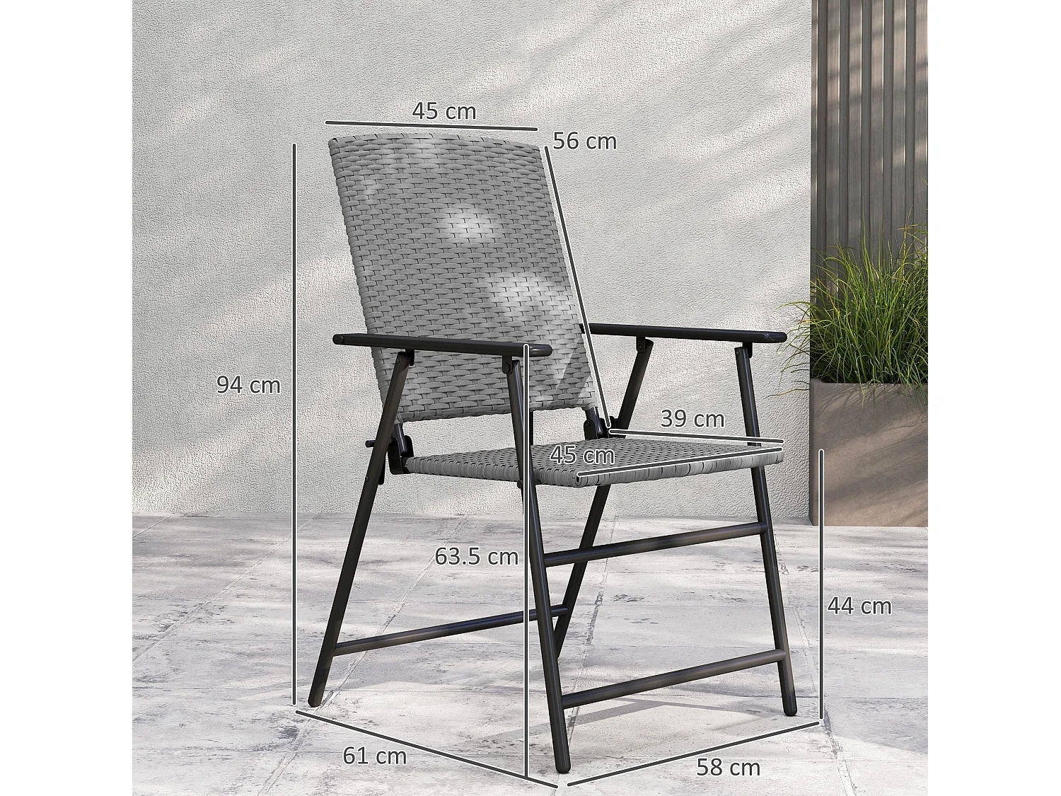 Yoriha Grey Rattan Folding Garden Chairs Set of 2