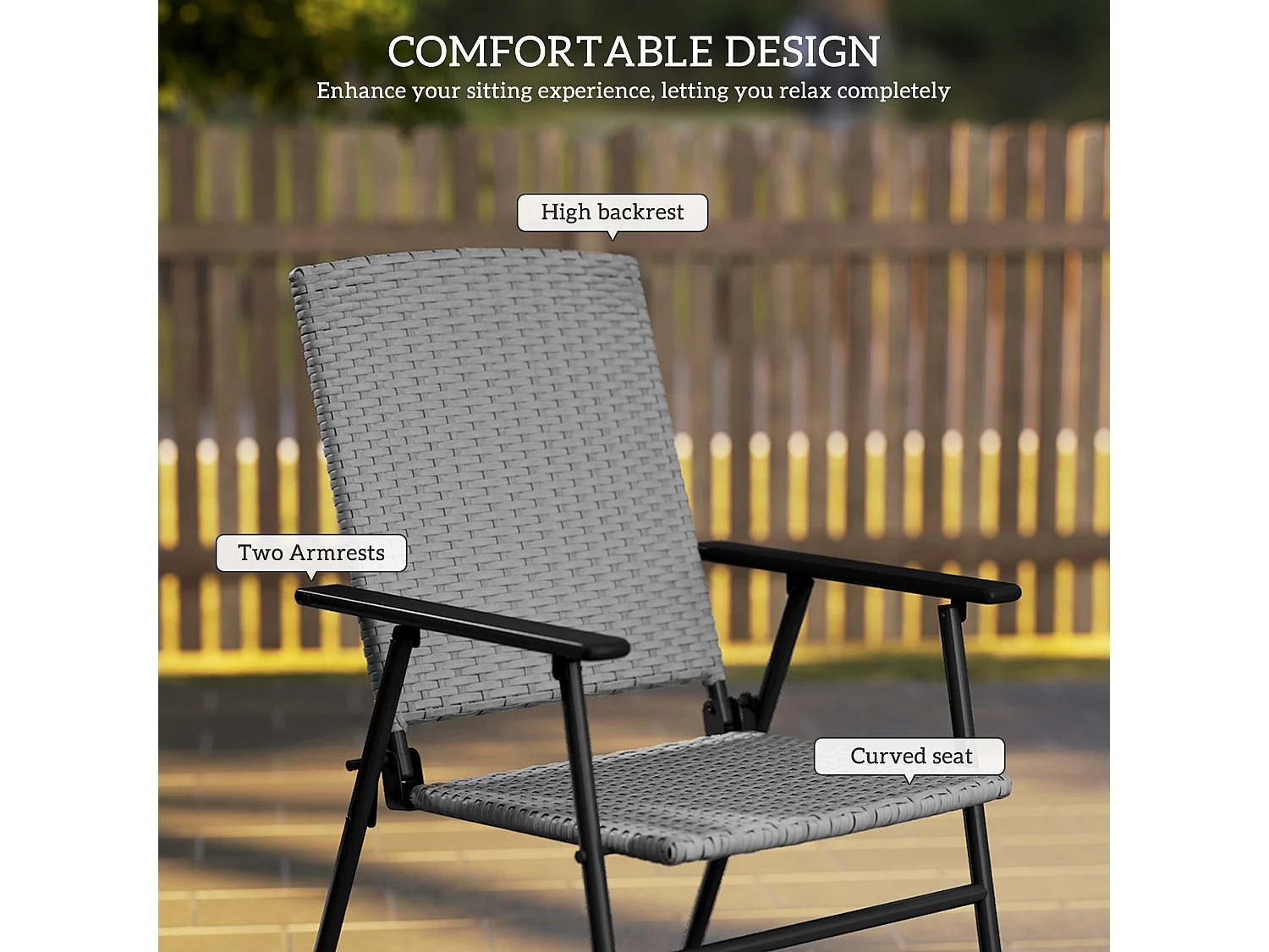 Yoriha Grey Rattan Folding Garden Chairs Set of 2