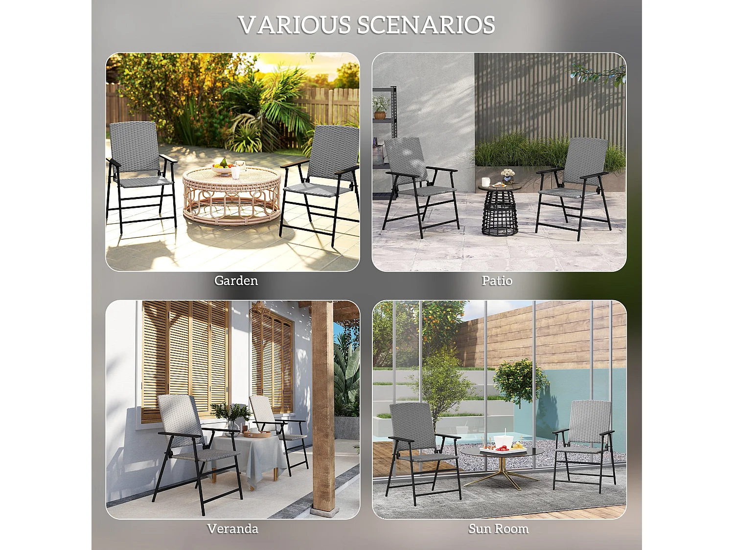 Yoriha Grey Rattan Folding Garden Chairs Set of 2