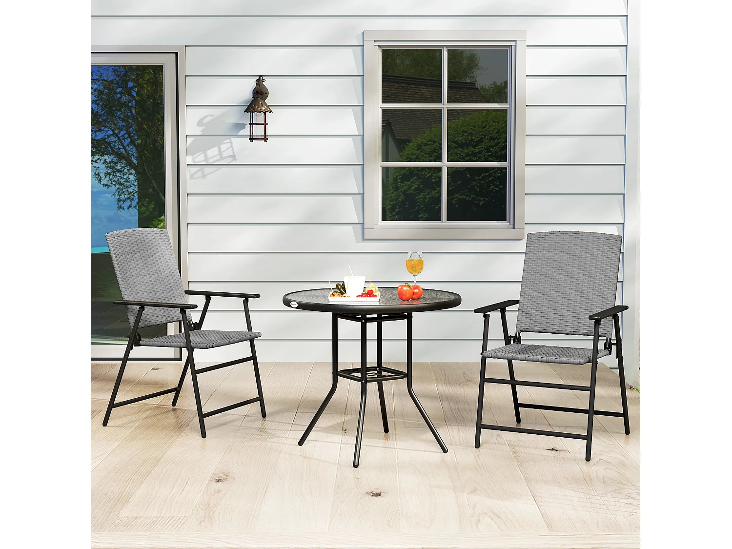 Yoriha Grey Rattan Folding Garden Chairs Set of 2
