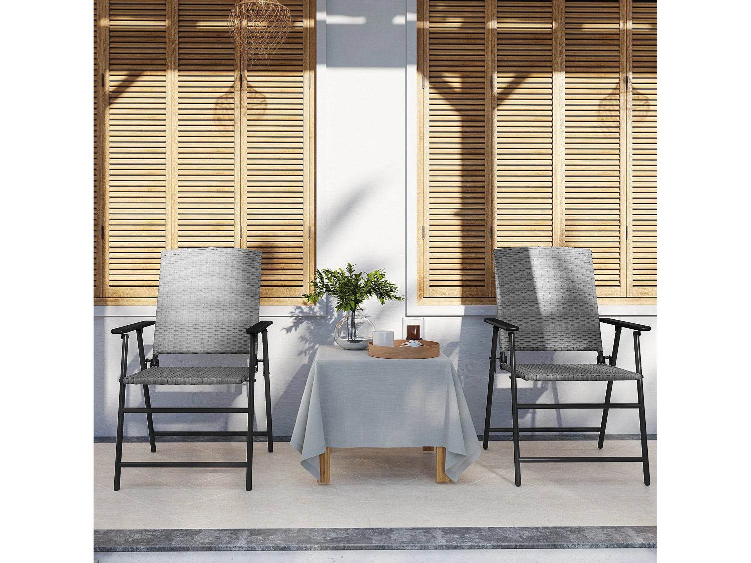 Yoriha Grey Rattan Folding Garden Chairs Set of 2