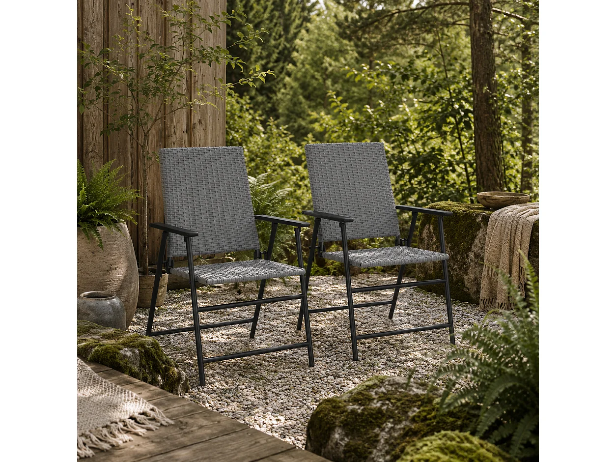 Yoriha Grey Rattan Folding Garden Chairs Set of 2