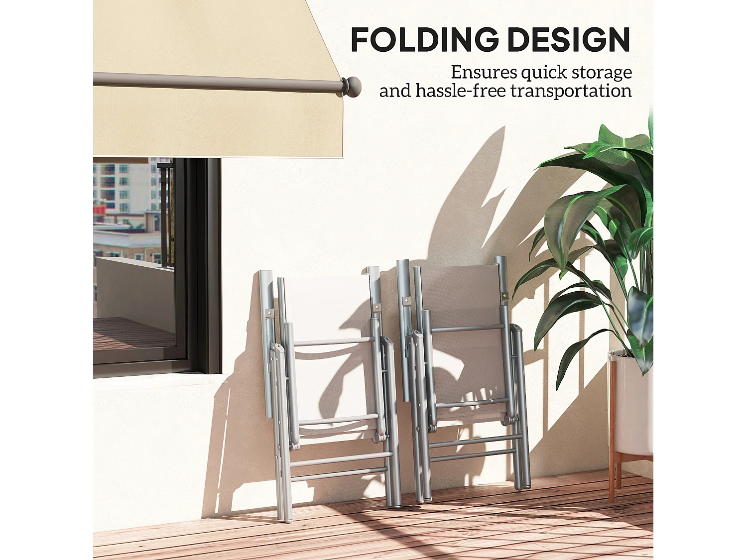 Mina Set of 2 Light Grey Aluminium Folding Outdoor Dining Chairs with Breathable Mesh
