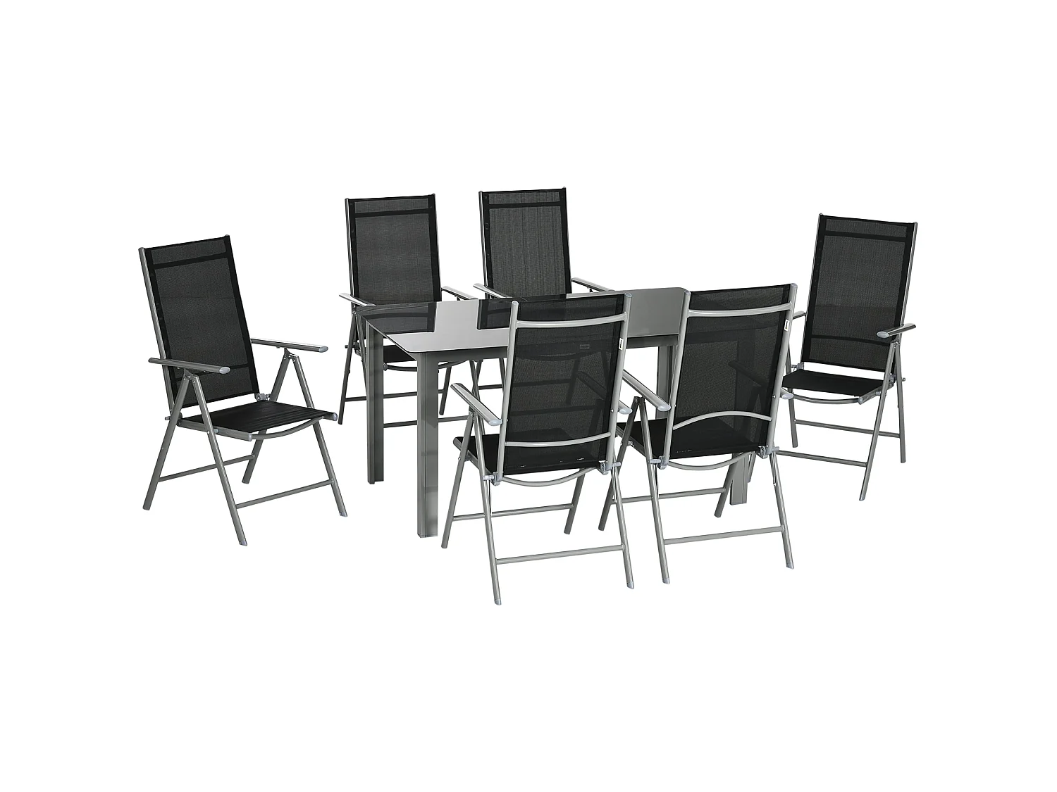 Lule 6 Seater Aluminium Garden Dining Set Folding Texteline Chairs and Tempered Glass Table