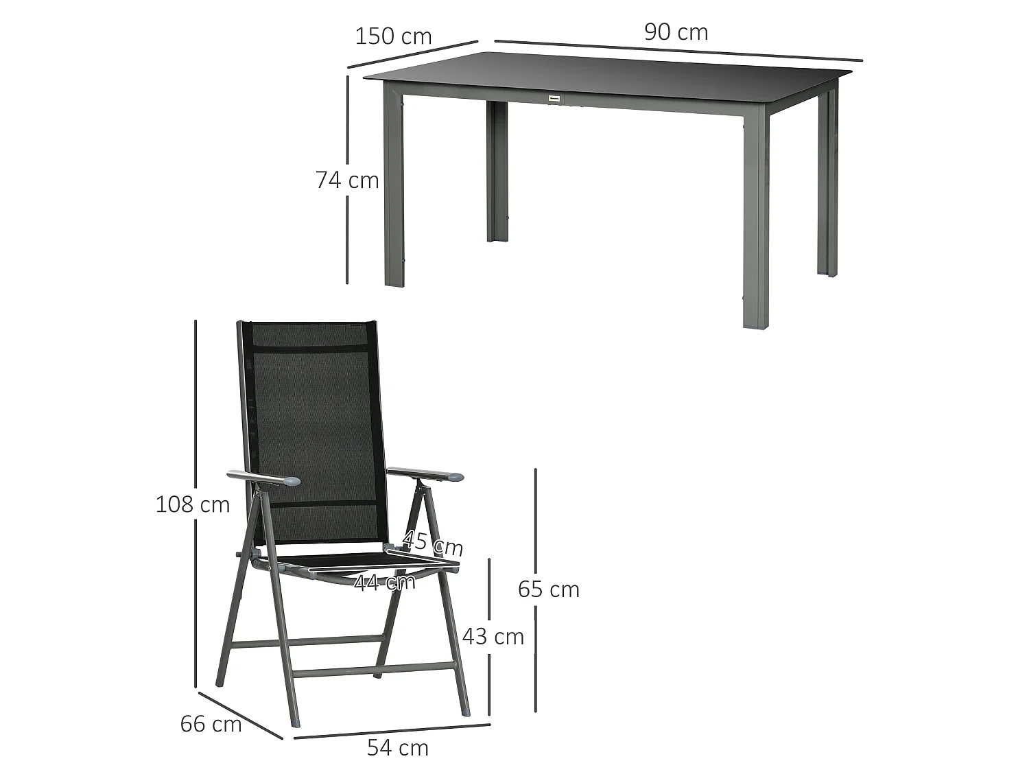 Lule 6 Seater Aluminium Garden Dining Set Folding Texteline Chairs and Tempered Glass Table