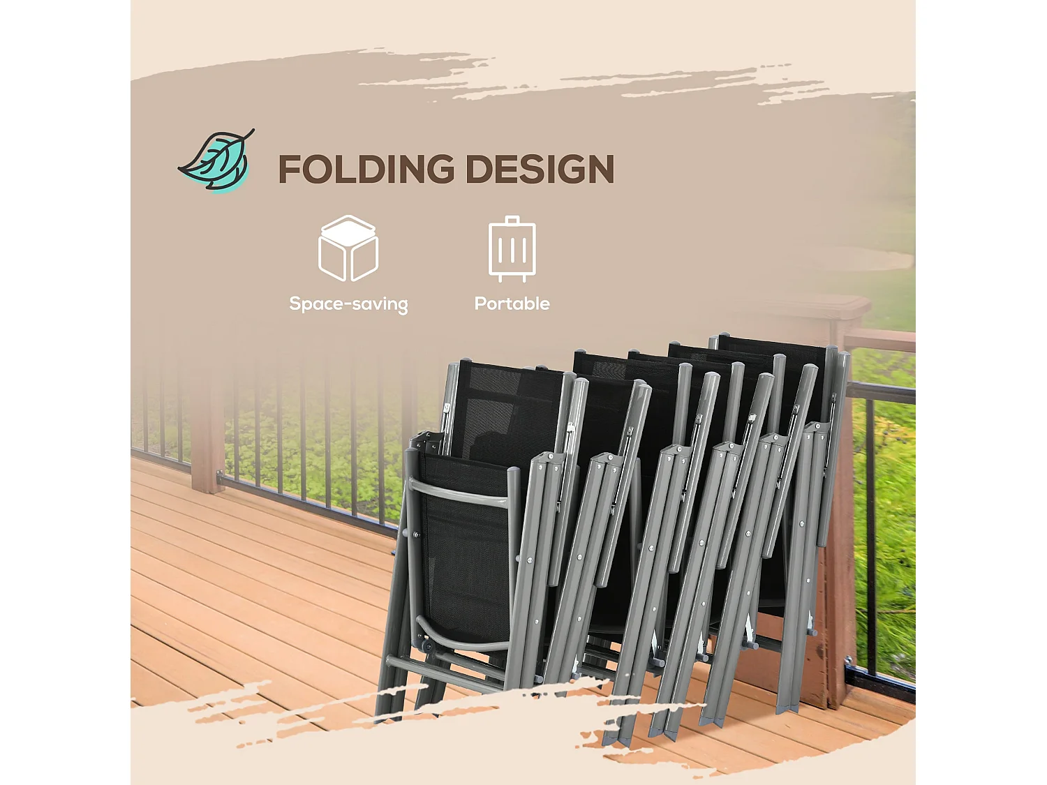 Lule 6 Seater Aluminium Garden Dining Set Folding Texteline Chairs and Tempered Glass Table