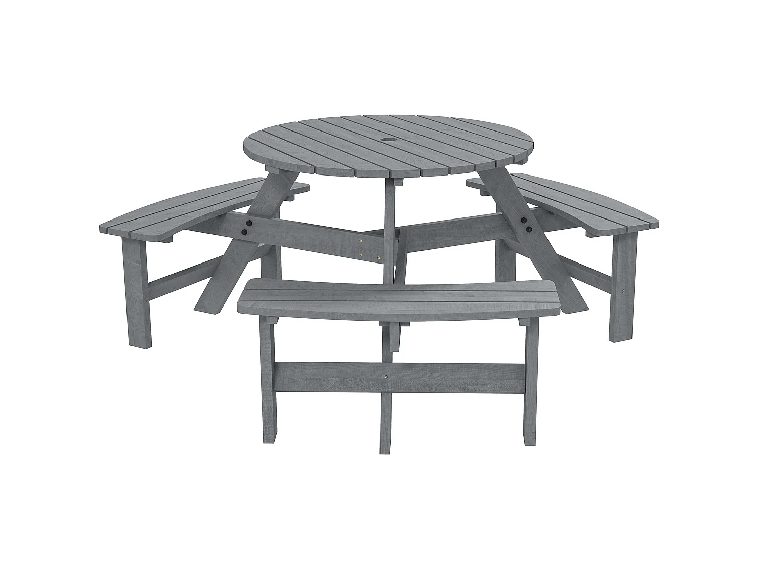 Taviba 6 Seater Grey Fir Wood Round Picnic Table and Bench Set