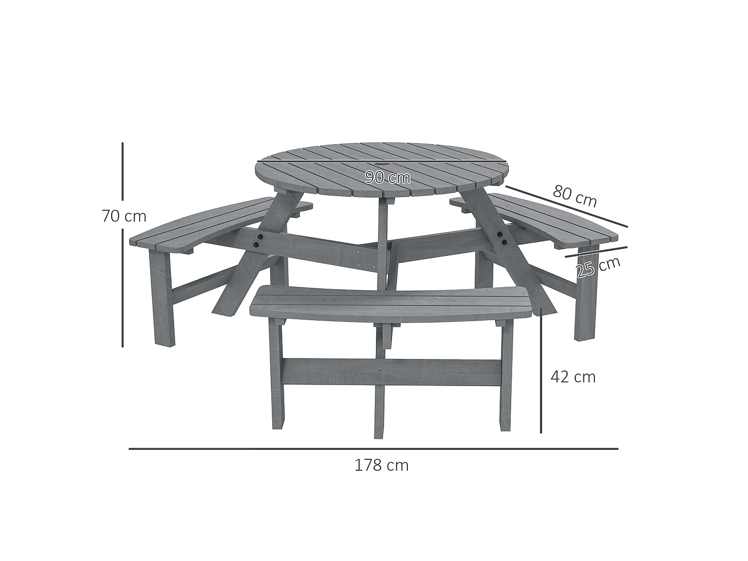 Taviba 6 Seater Grey Fir Wood Round Picnic Table and Bench Set