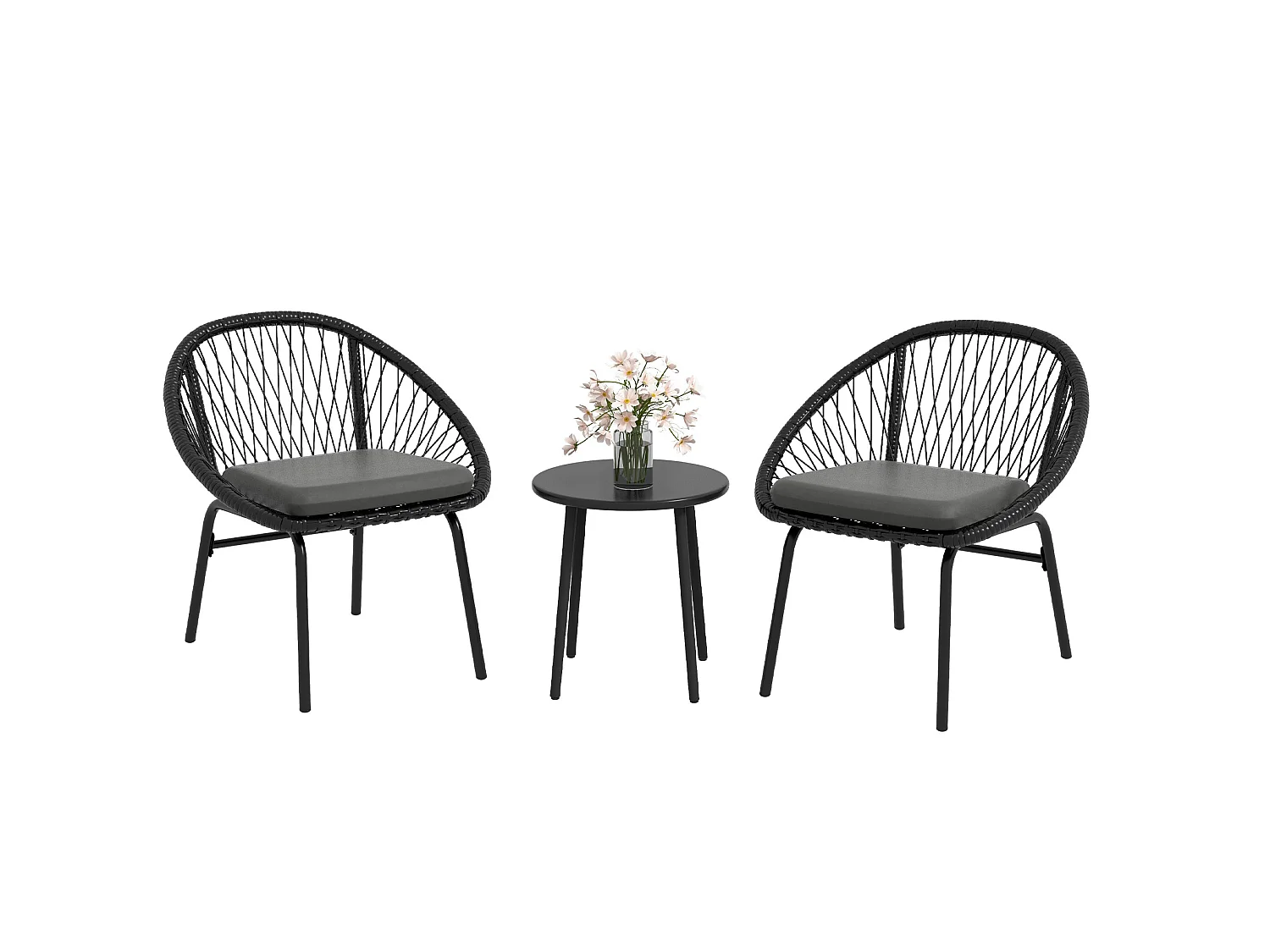Lukeno 3 Piece Outdoor Bistro Set Black Rattan with Dark Grey Cushions