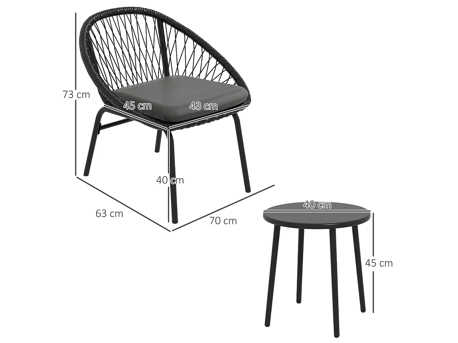 Lukeno 3 Piece Outdoor Bistro Set Black Rattan with Dark Grey Cushions