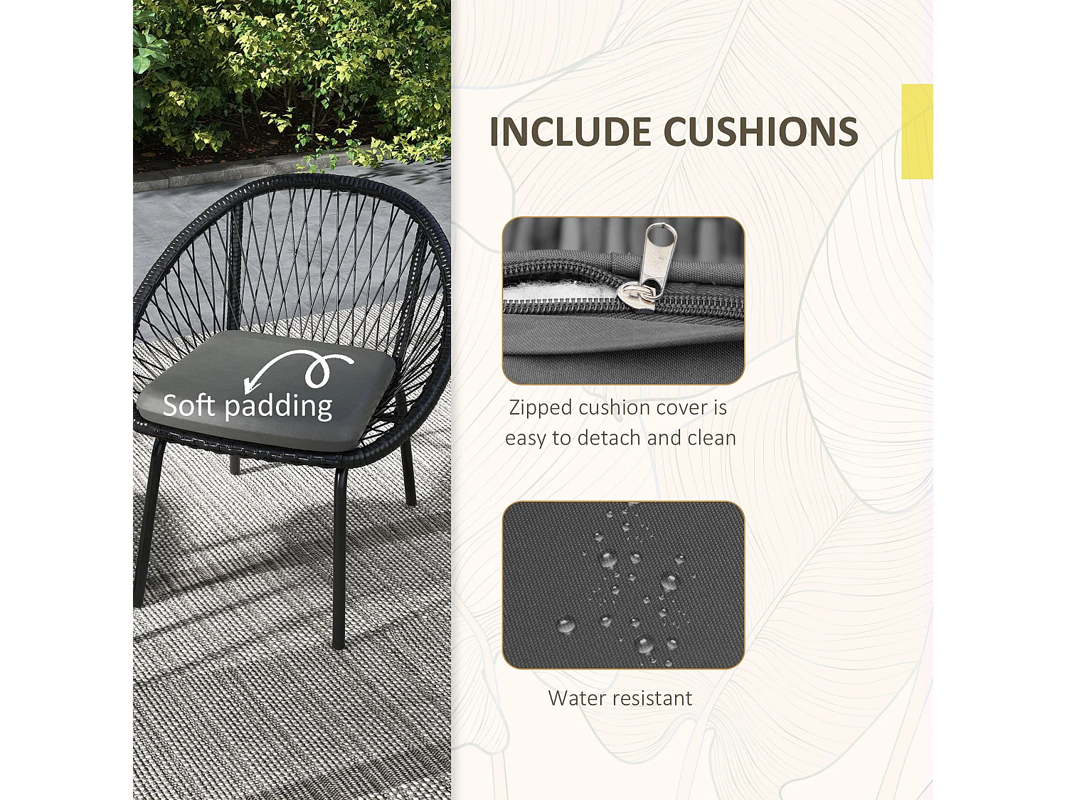 Lukeno 3 Piece Outdoor Bistro Set Black Rattan with Dark Grey Cushions