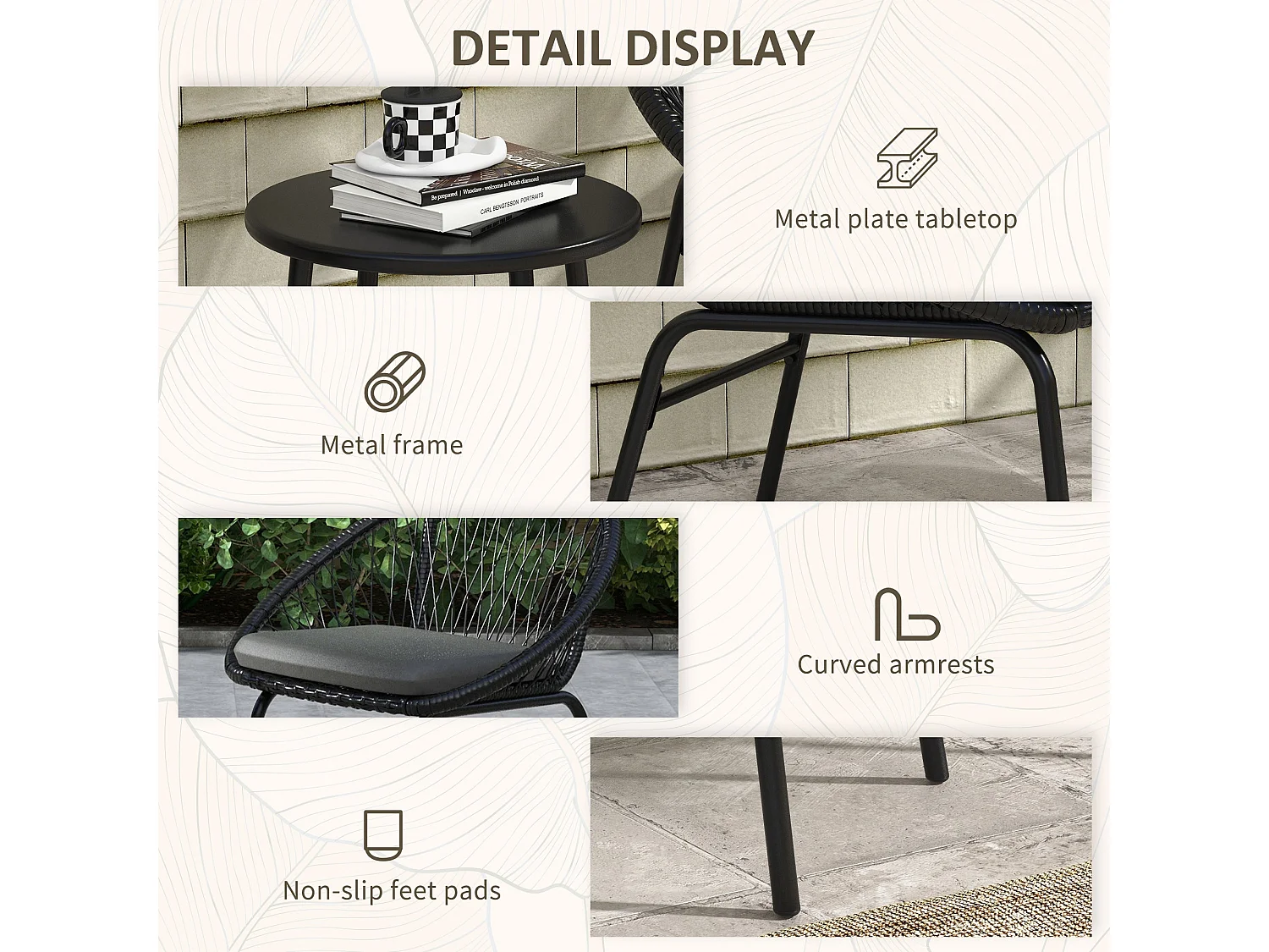Lukeno 3 Piece Outdoor Bistro Set Black Rattan with Dark Grey Cushions