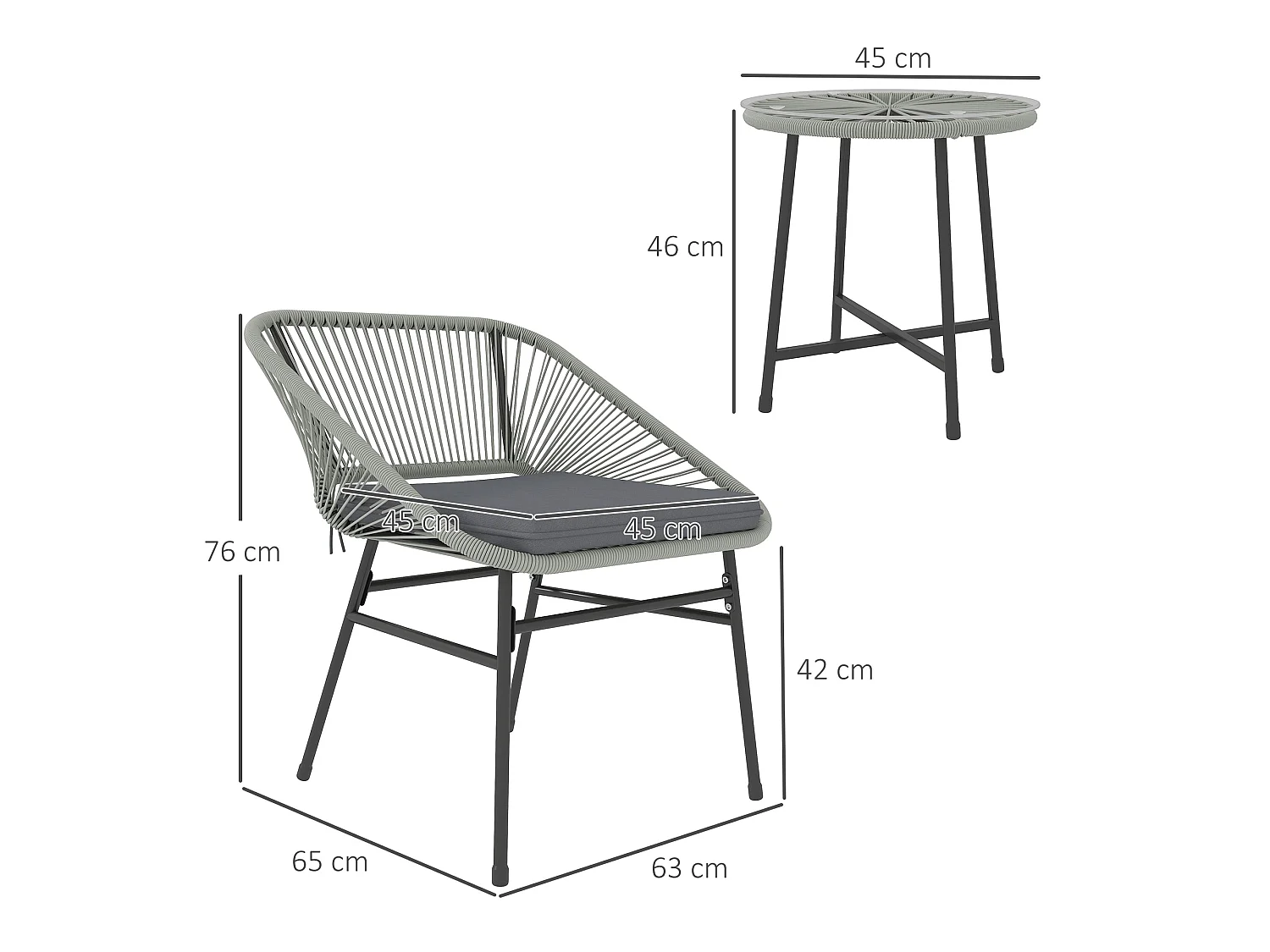Sorino 3 Piece Rattan Bistro Set Light Grey with Glass Table