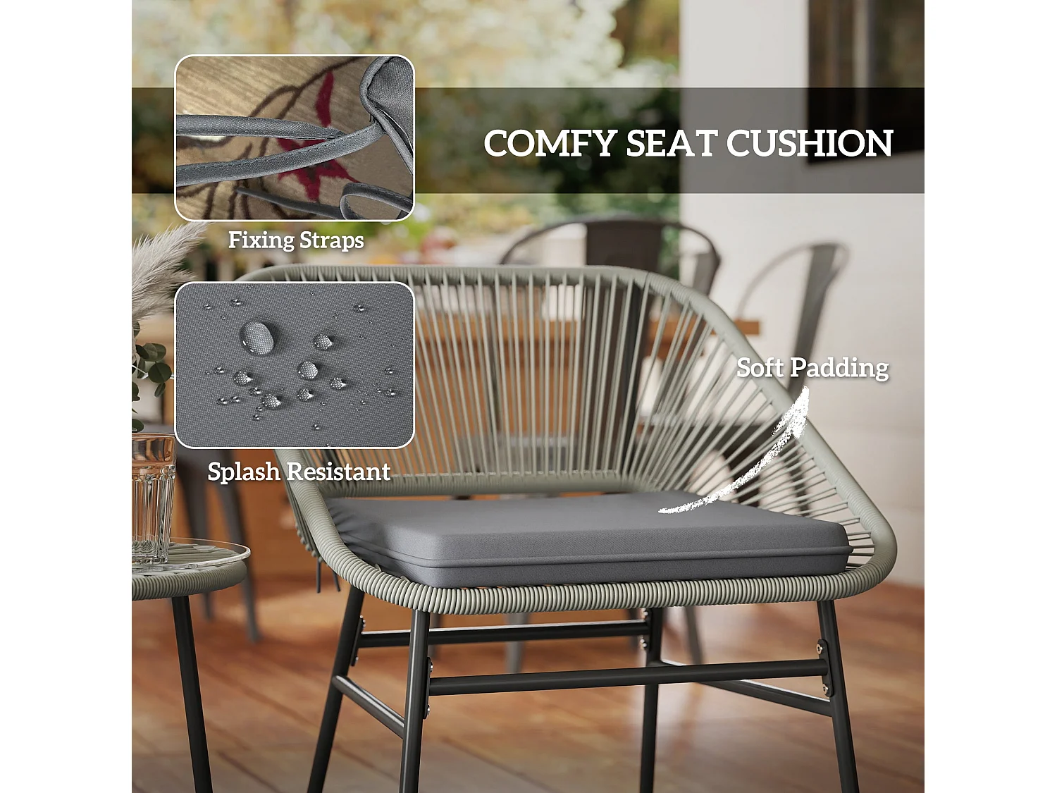 Sorino 3 Piece Rattan Bistro Set Light Grey with Glass Table