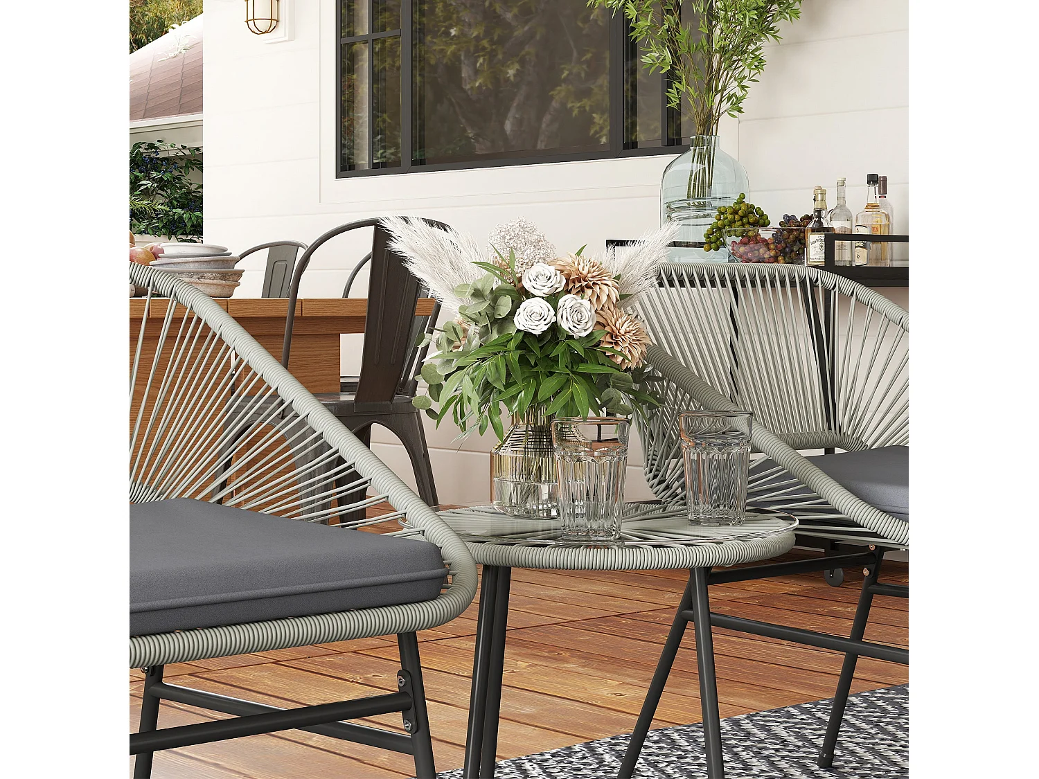 Sorino 3 Piece Rattan Bistro Set Light Grey with Glass Table