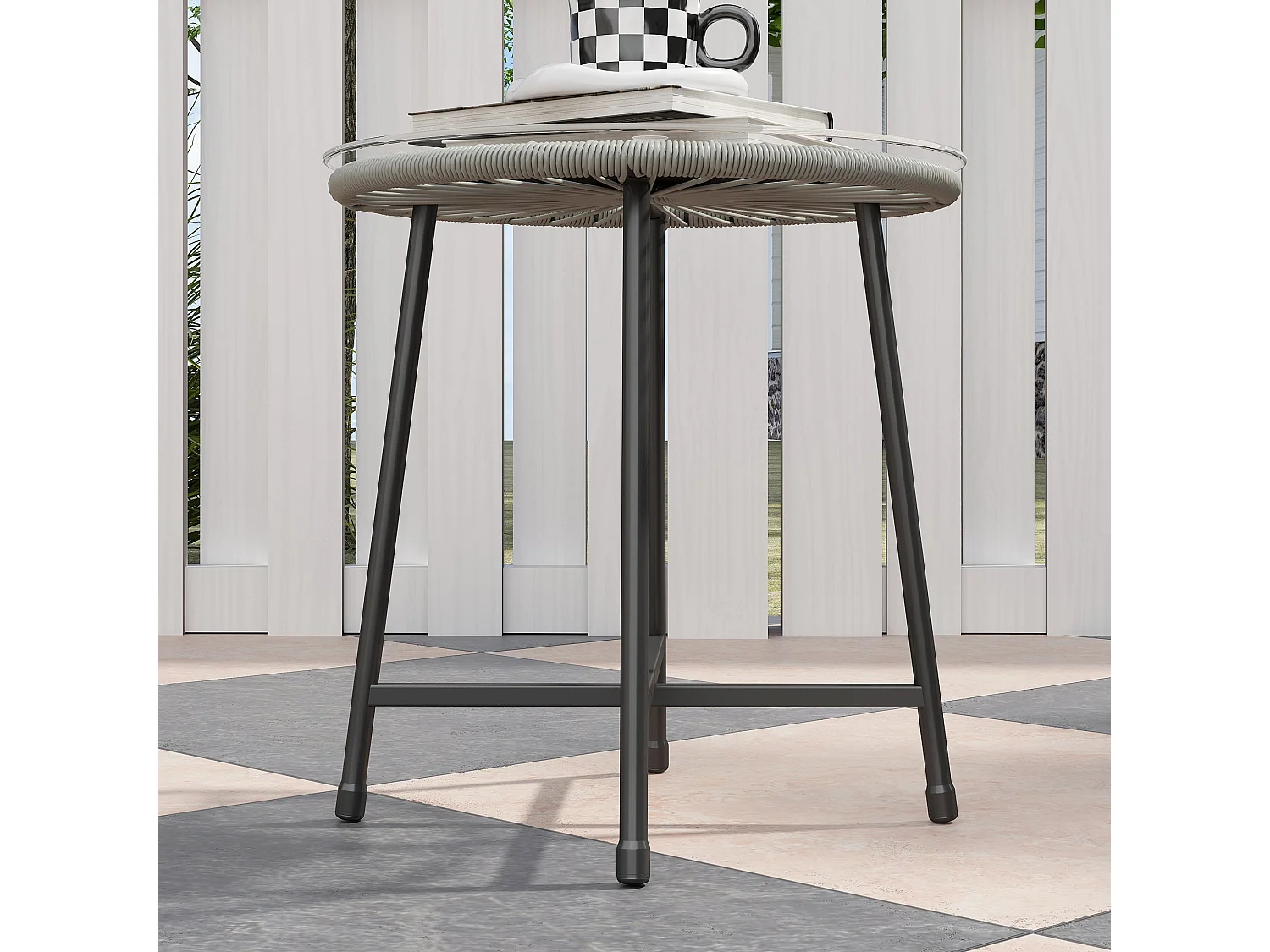 Sorino 3 Piece Rattan Bistro Set Light Grey with Glass Table