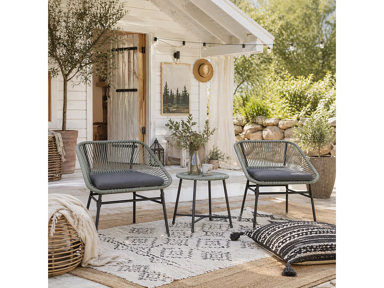 Sorino 3 Piece Rattan Bistro Set Light Grey with Glass Table