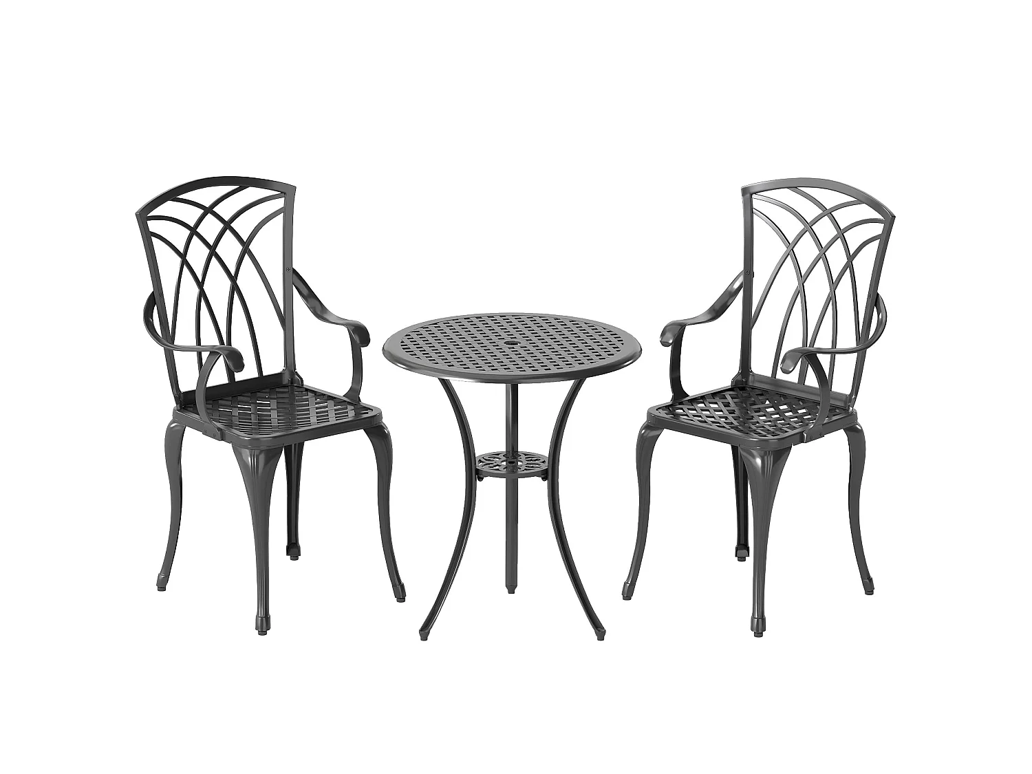 Sazzotti Brown Cast Aluminium Bistro Set 2 Armchairs and Round Table