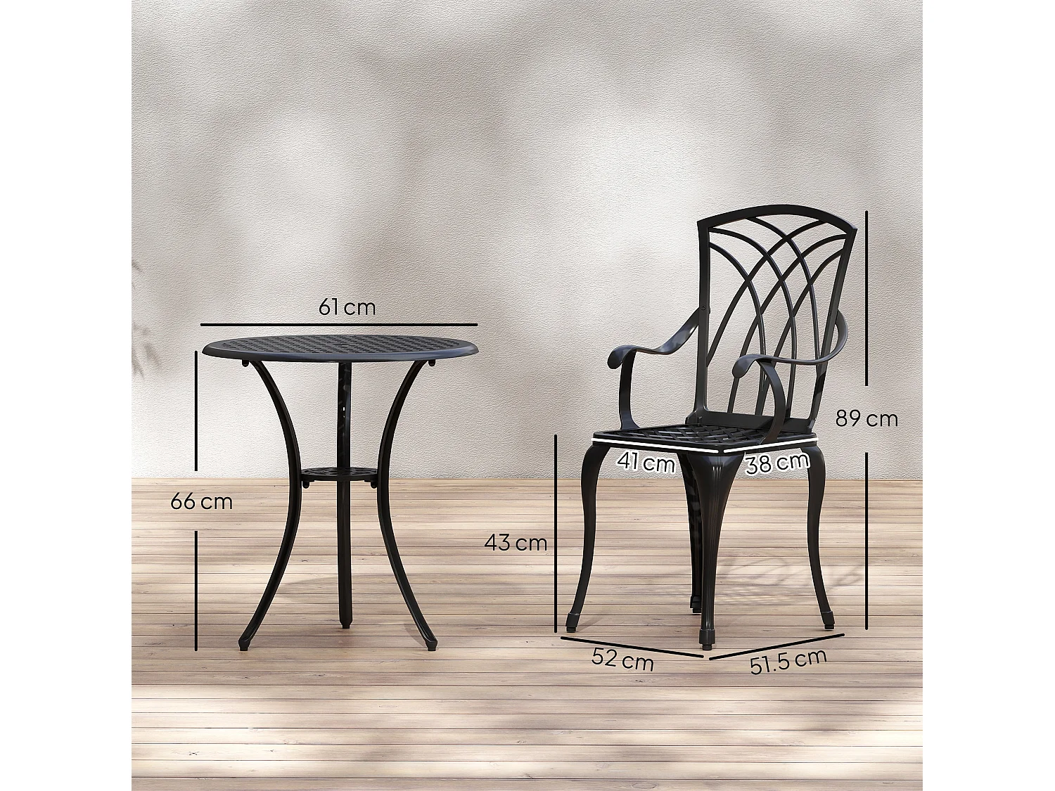 Sazzotti Brown Cast Aluminium Bistro Set 2 Armchairs and Round Table