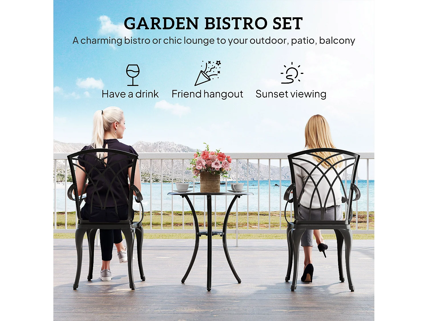 Sazzotti Brown Cast Aluminium Bistro Set 2 Armchairs and Round Table