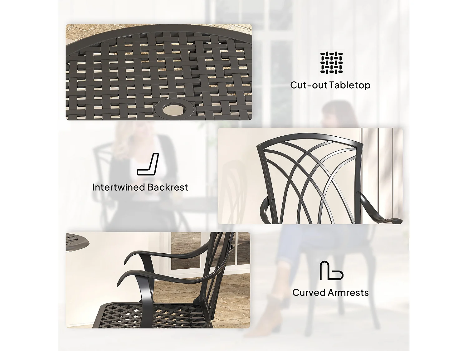 Sazzotti Brown Cast Aluminium Bistro Set 2 Armchairs and Round Table