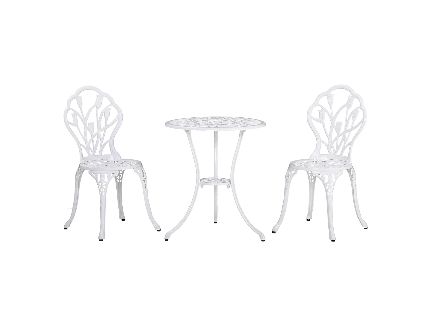 Vitano 3 Piece Cast Aluminium Bistro Set White Table and 2 Chairs