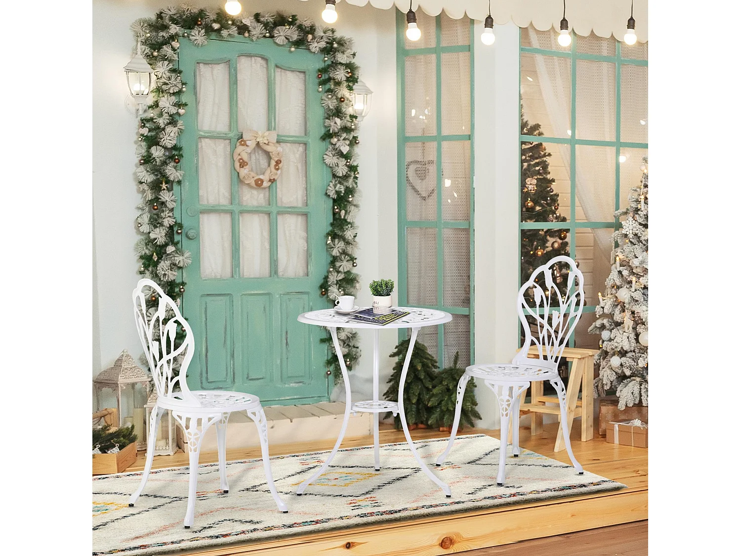 Vitano 3 Piece Cast Aluminium Bistro Set White Table and 2 Chairs