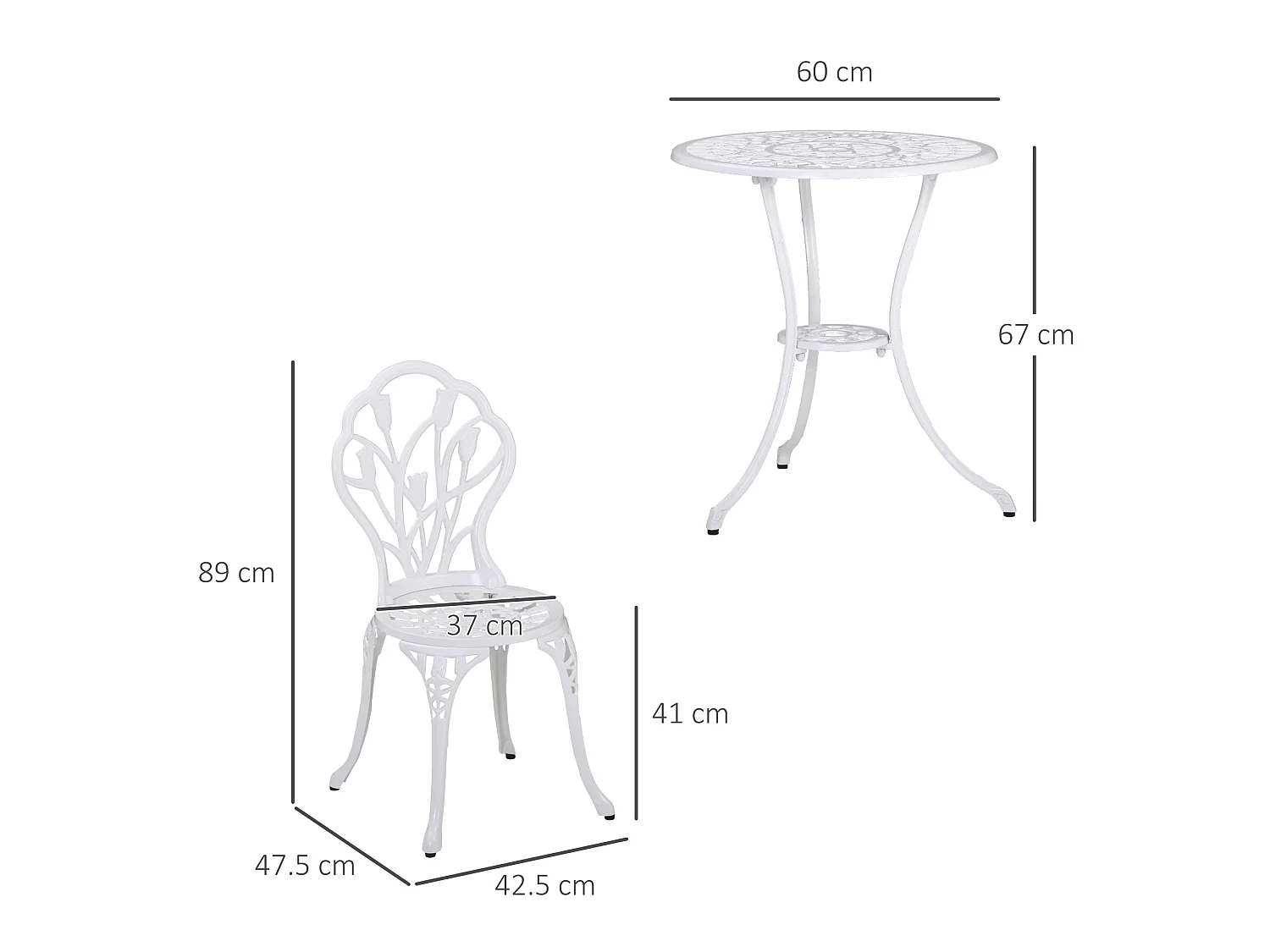 Vitano 3 Piece Cast Aluminium Bistro Set White Table and 2 Chairs
