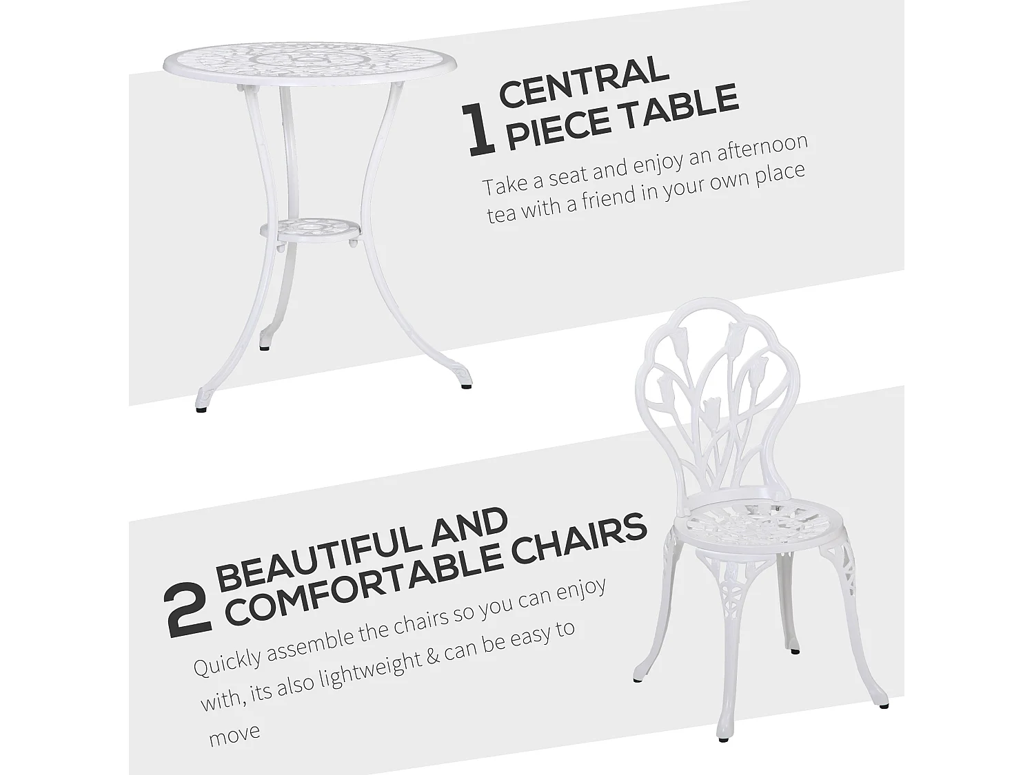 Vitano 3 Piece Cast Aluminium Bistro Set White Table and 2 Chairs